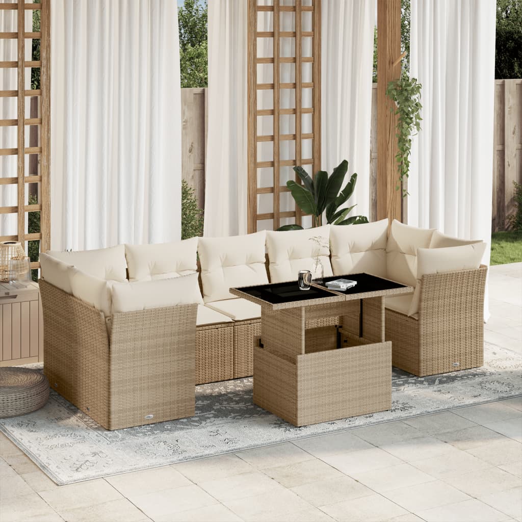 8-delige Loungeset met kussens poly rattan beige is nu te koop bij PeponiXL, paradijselijk wonen!