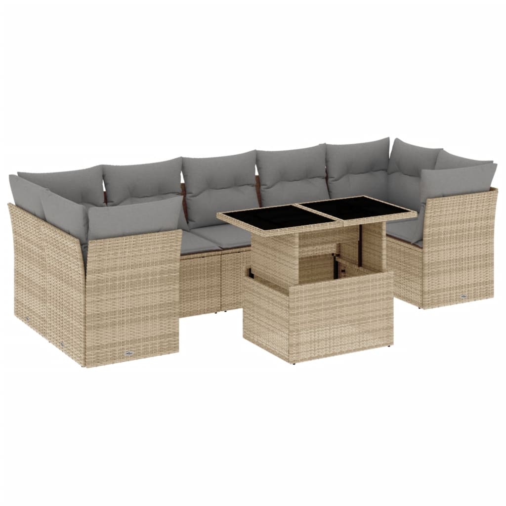 8-delige Loungeset met kussens poly rattan beige is nu te koop bij PeponiXL, paradijselijk wonen!