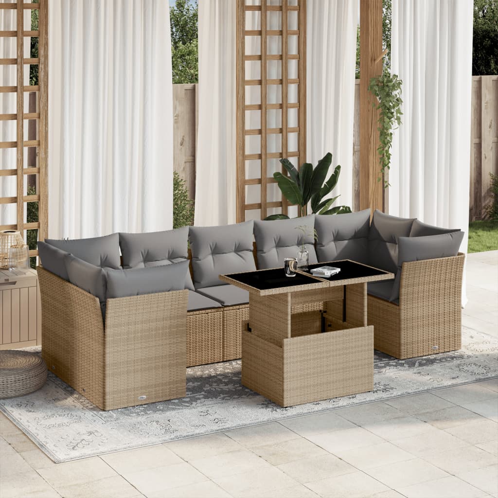 8-delige Loungeset met kussens poly rattan beige is nu te koop bij PeponiXL, paradijselijk wonen!