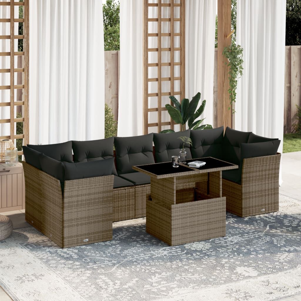 8-delige Loungeset met kussens poly rattan grijs is nu te koop bij PeponiXL, paradijselijk wonen!