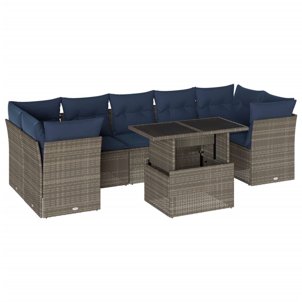 8-delige tuinbankset met kussens, grijs polyrotan is nu te koop bij PeponiXL, paradijselijk wonen!