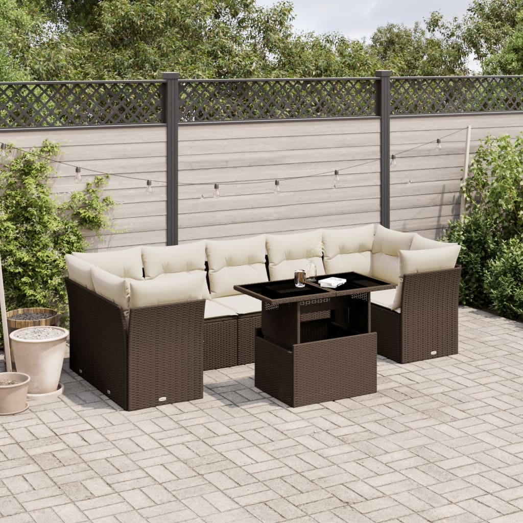 8-delige Loungeset met kussens poly rattan bruin is nu te koop bij PeponiXL, paradijselijk wonen!
