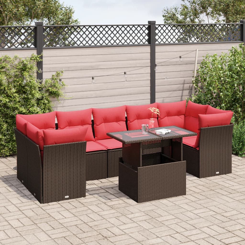 8-delige tuinbankset met kussens, bruin polyrotan is nu te koop bij PeponiXL, paradijselijk wonen!