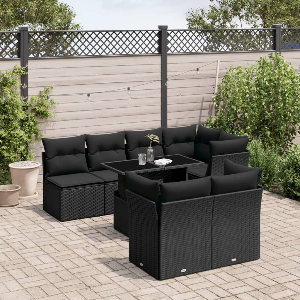 8-delige Loungeset met kussens poly rattan zwart is nu te koop bij PeponiXL, paradijselijk wonen!