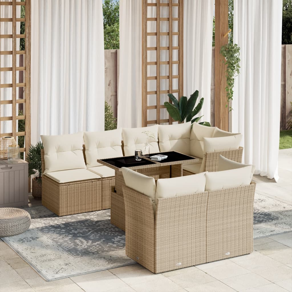8-delige Loungeset met kussens poly rattan beige is nu te koop bij PeponiXL, paradijselijk wonen!