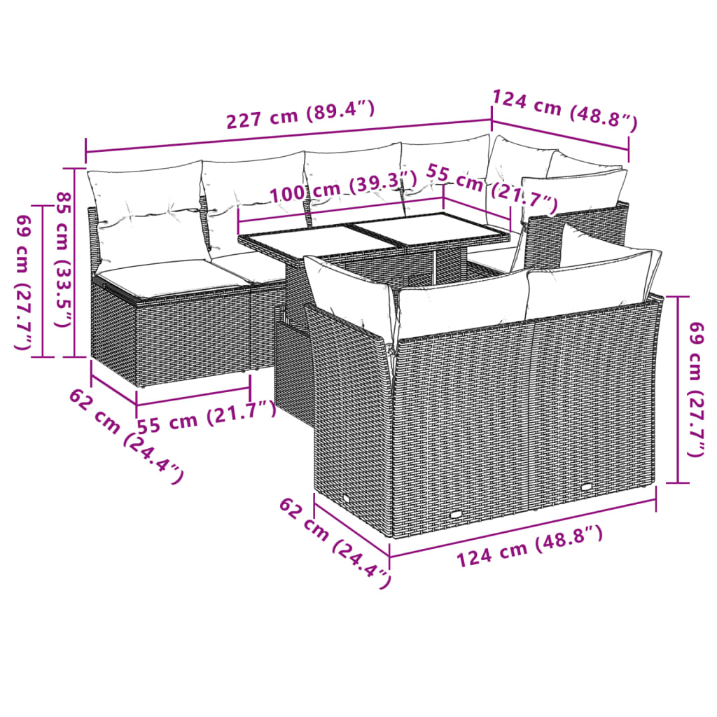 8-delige Loungeset met kussens poly rattan beige is nu te koop bij PeponiXL, paradijselijk wonen!