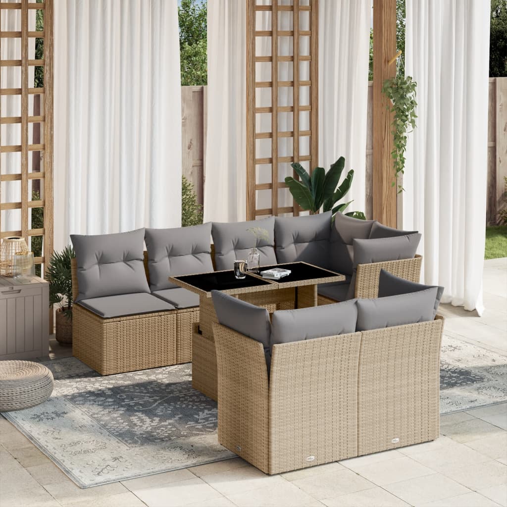 8-delige Loungeset met kussens poly rattan beige is nu te koop bij PeponiXL, paradijselijk wonen!