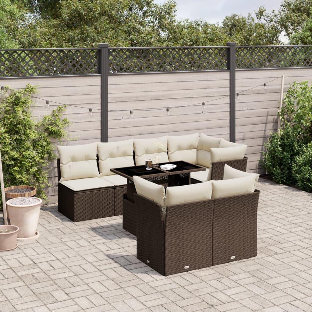 8-delige Loungeset met kussens poly rattan bruin is nu te koop bij PeponiXL, paradijselijk wonen!