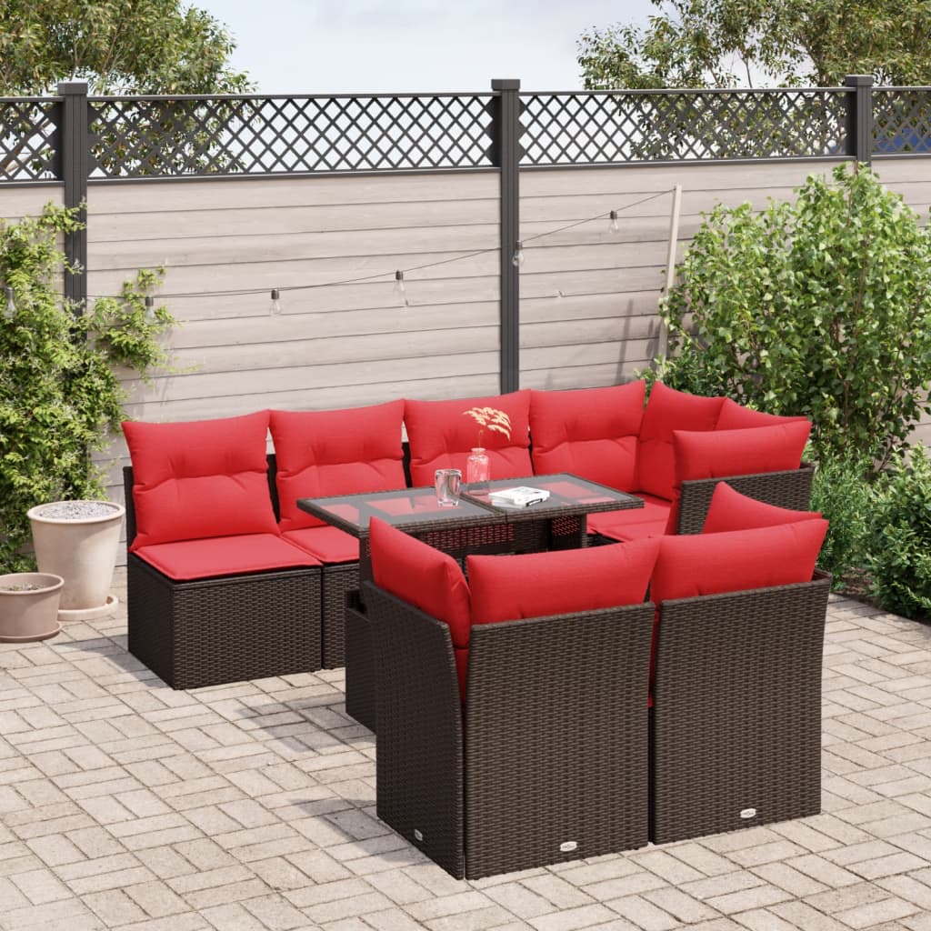 8-delige tuinbankset met kussens, bruin polyrotan is nu te koop bij PeponiXL, paradijselijk wonen!