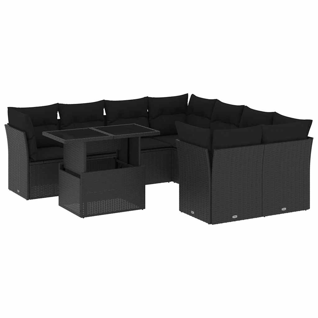 9-delige Loungeset met kussens poly rattan zwart is nu te koop bij PeponiXL, paradijselijk wonen!