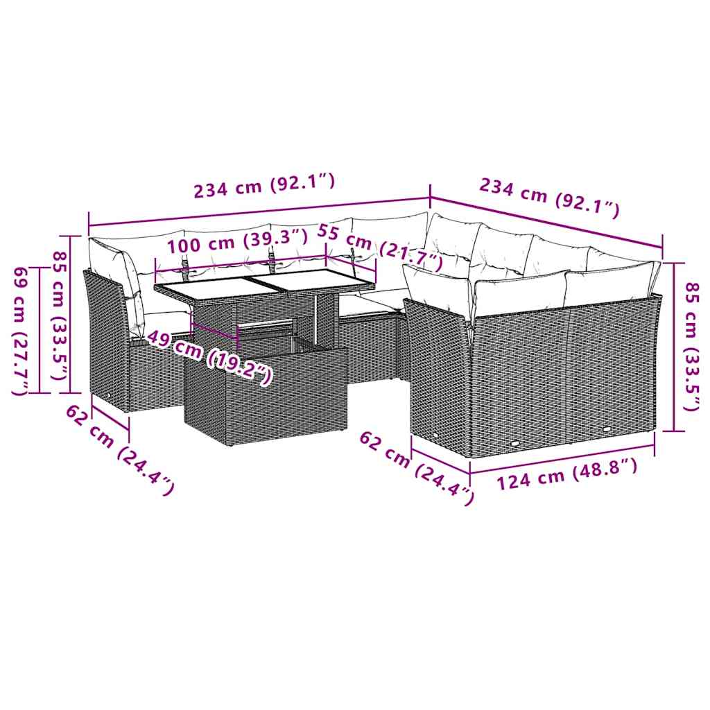 9-delige Loungeset met kussens poly rattan zwart is nu te koop bij PeponiXL, paradijselijk wonen!