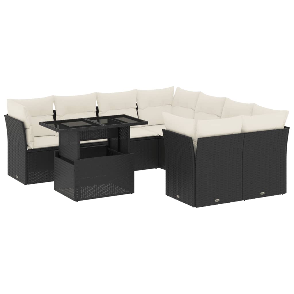 9-delige Loungeset met kussens poly rattan zwart is nu te koop bij PeponiXL, paradijselijk wonen!