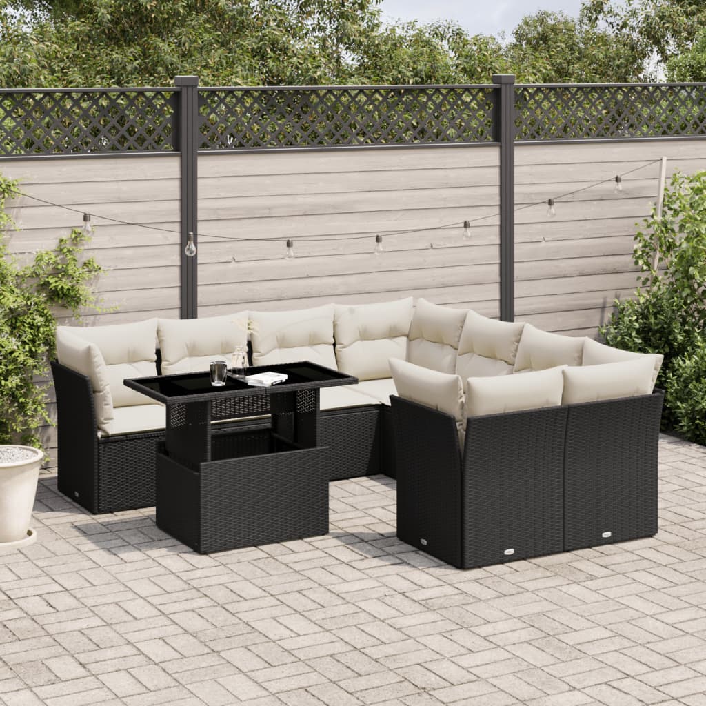 9-delige Loungeset met kussens poly rattan zwart is nu te koop bij PeponiXL, paradijselijk wonen!