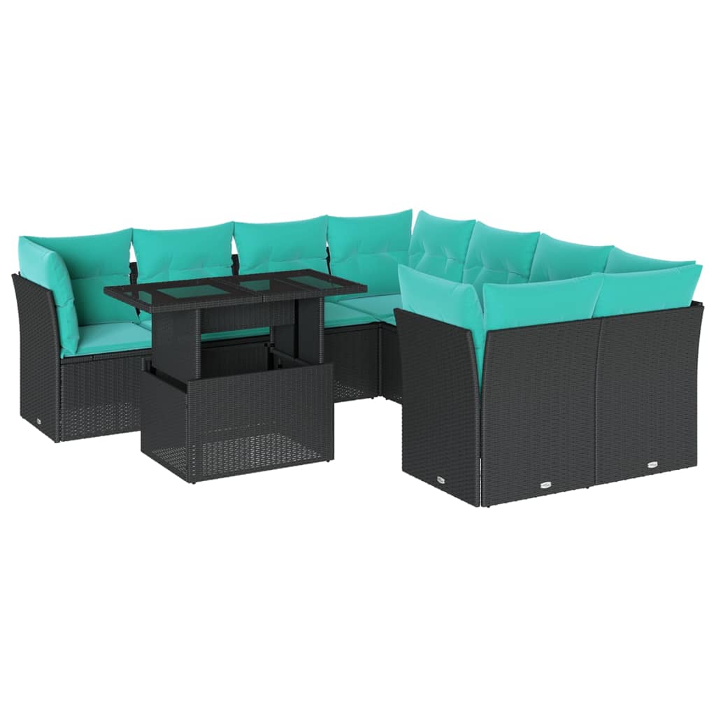 9-delige tuinbankset met kussens van zwart polyrotan is nu te koop bij PeponiXL, paradijselijk wonen!
