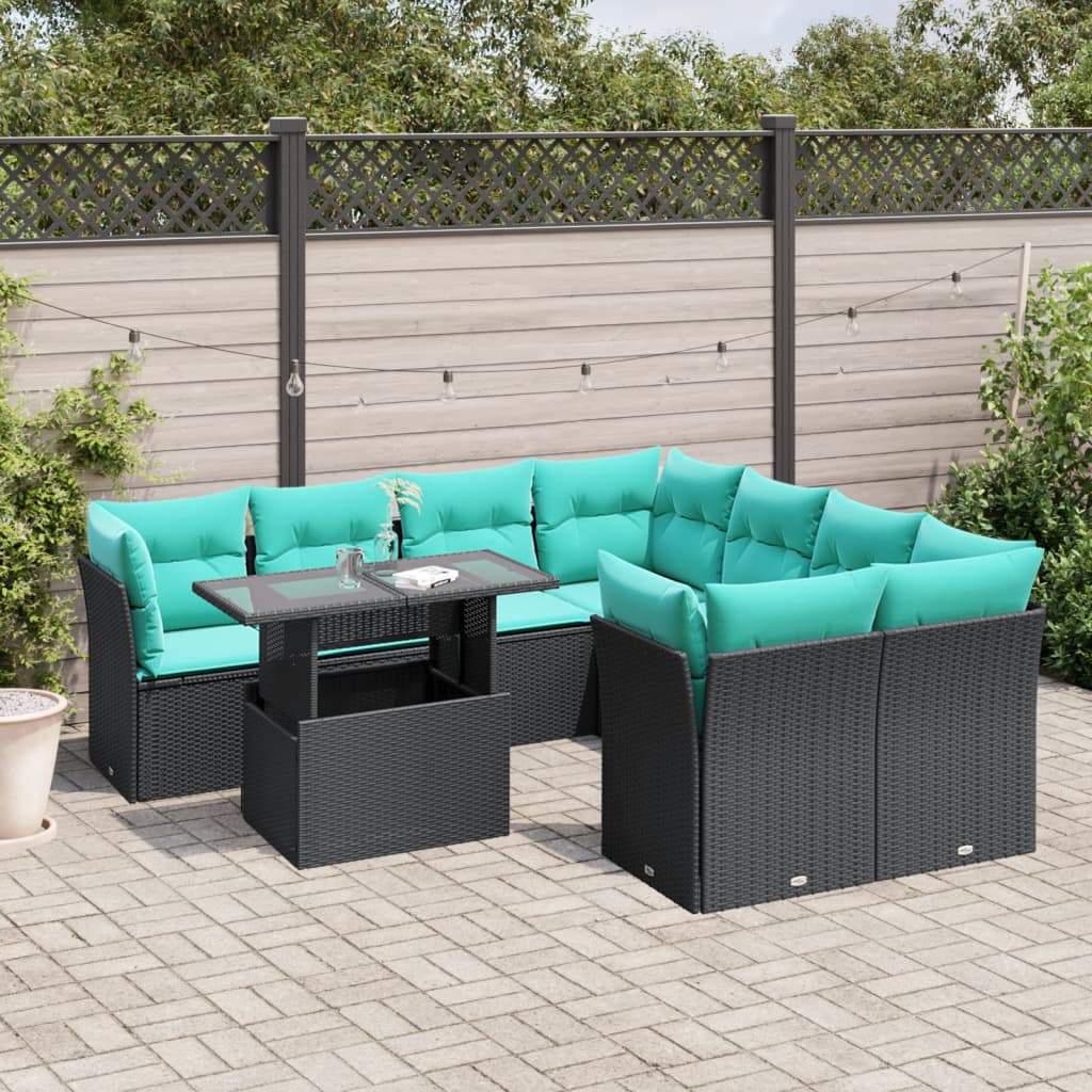 9-delige tuinbankset met kussens van zwart polyrotan is nu te koop bij PeponiXL, paradijselijk wonen!