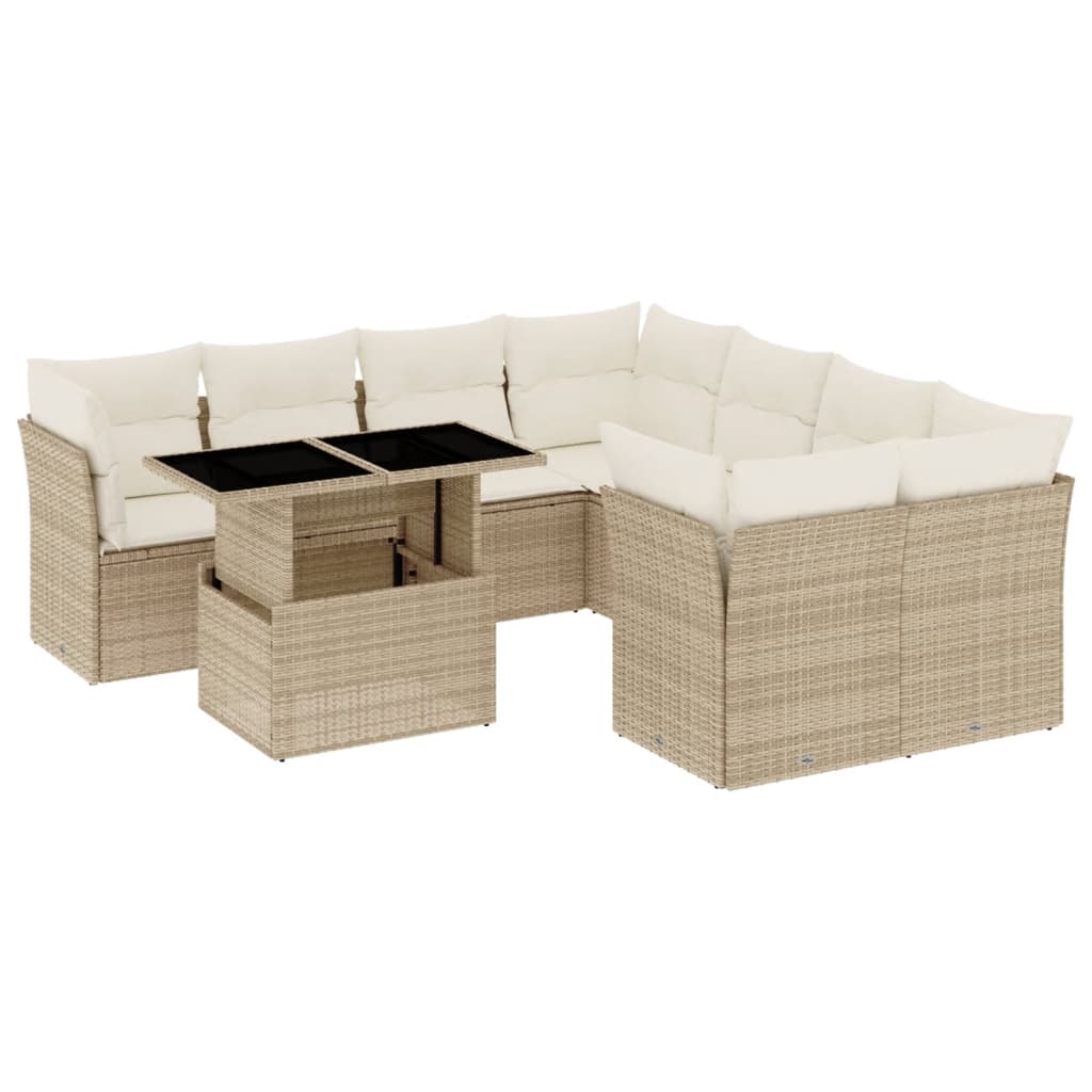 9-delige Loungeset met kussens poly rattan beige is nu te koop bij PeponiXL, paradijselijk wonen!