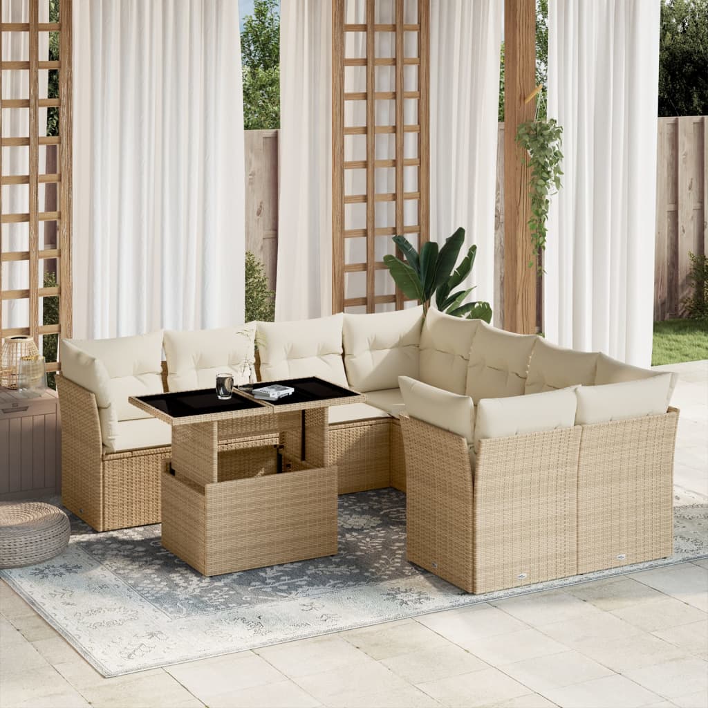 9-delige Loungeset met kussens poly rattan beige is nu te koop bij PeponiXL, paradijselijk wonen!