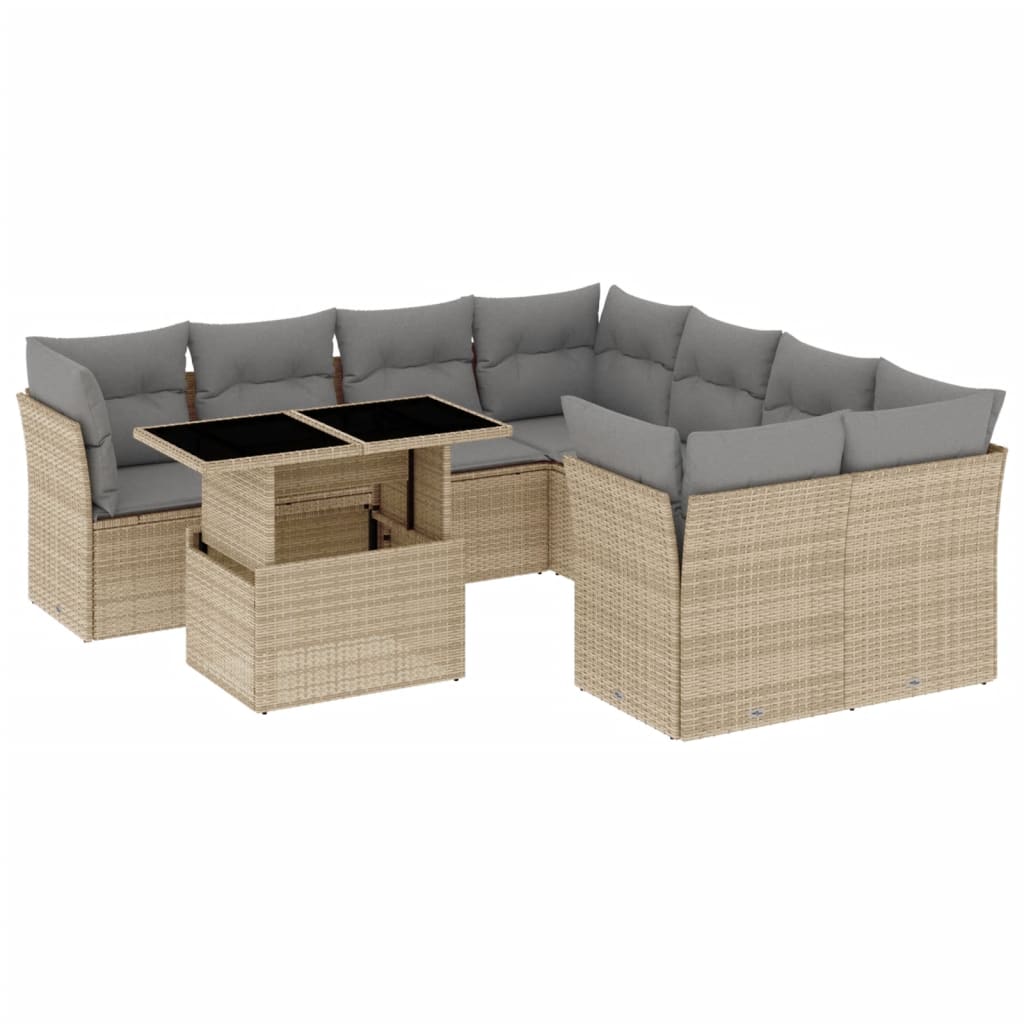 9-delige Loungeset met kussens poly rattan beige is nu te koop bij PeponiXL, paradijselijk wonen!