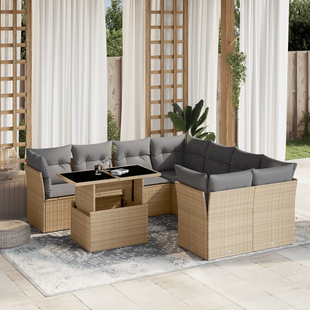 9-delige Loungeset met kussens poly rattan beige is nu te koop bij PeponiXL, paradijselijk wonen!