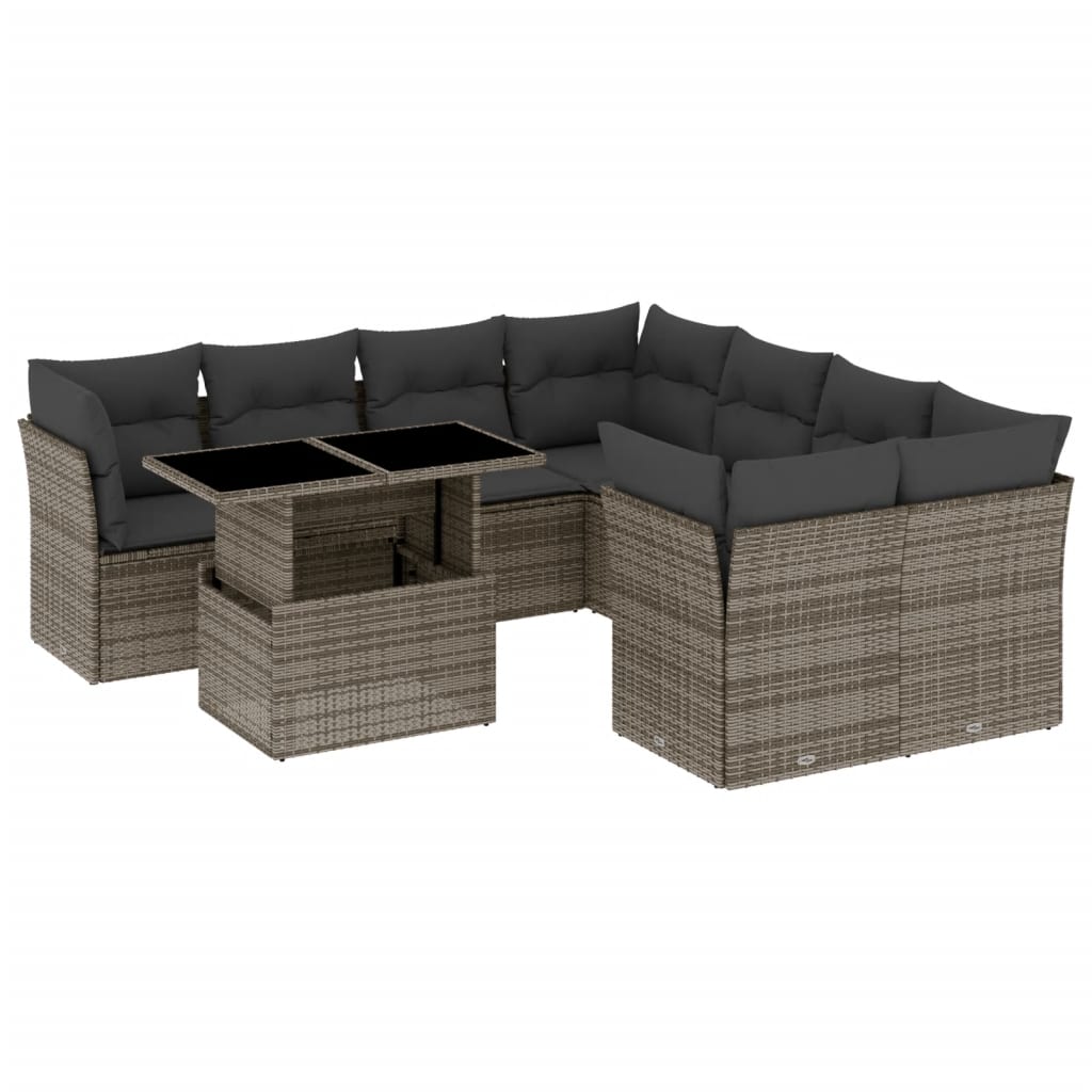 9-delige Loungeset met kussens poly rattan grijs is nu te koop bij PeponiXL, paradijselijk wonen!