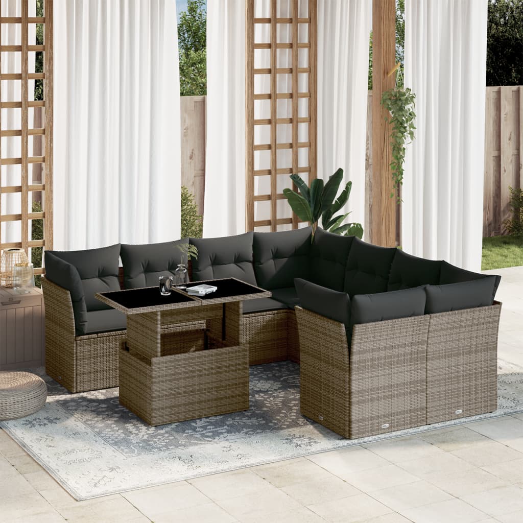 9-delige Loungeset met kussens poly rattan grijs is nu te koop bij PeponiXL, paradijselijk wonen!