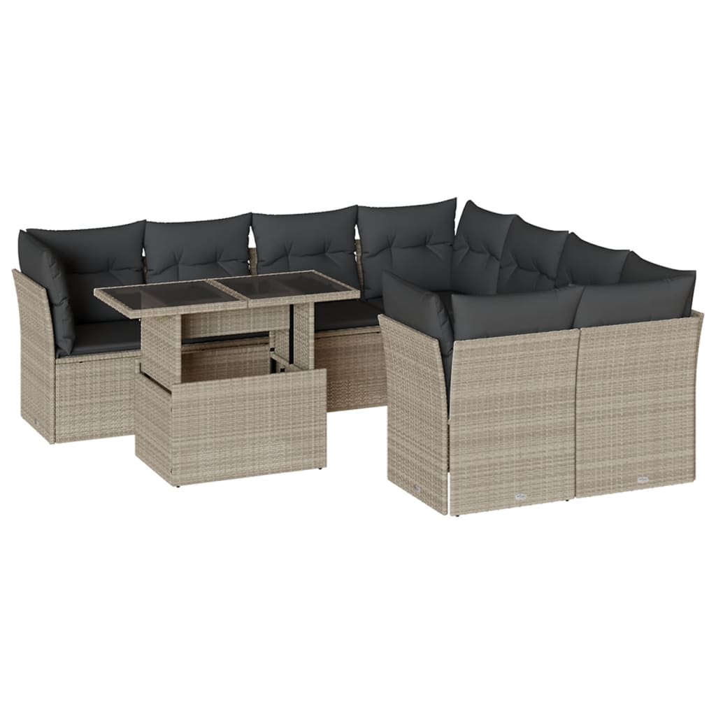 9-delige Loungeset met kussens poly rattan lichtgrijs is nu te koop bij PeponiXL, paradijselijk wonen!