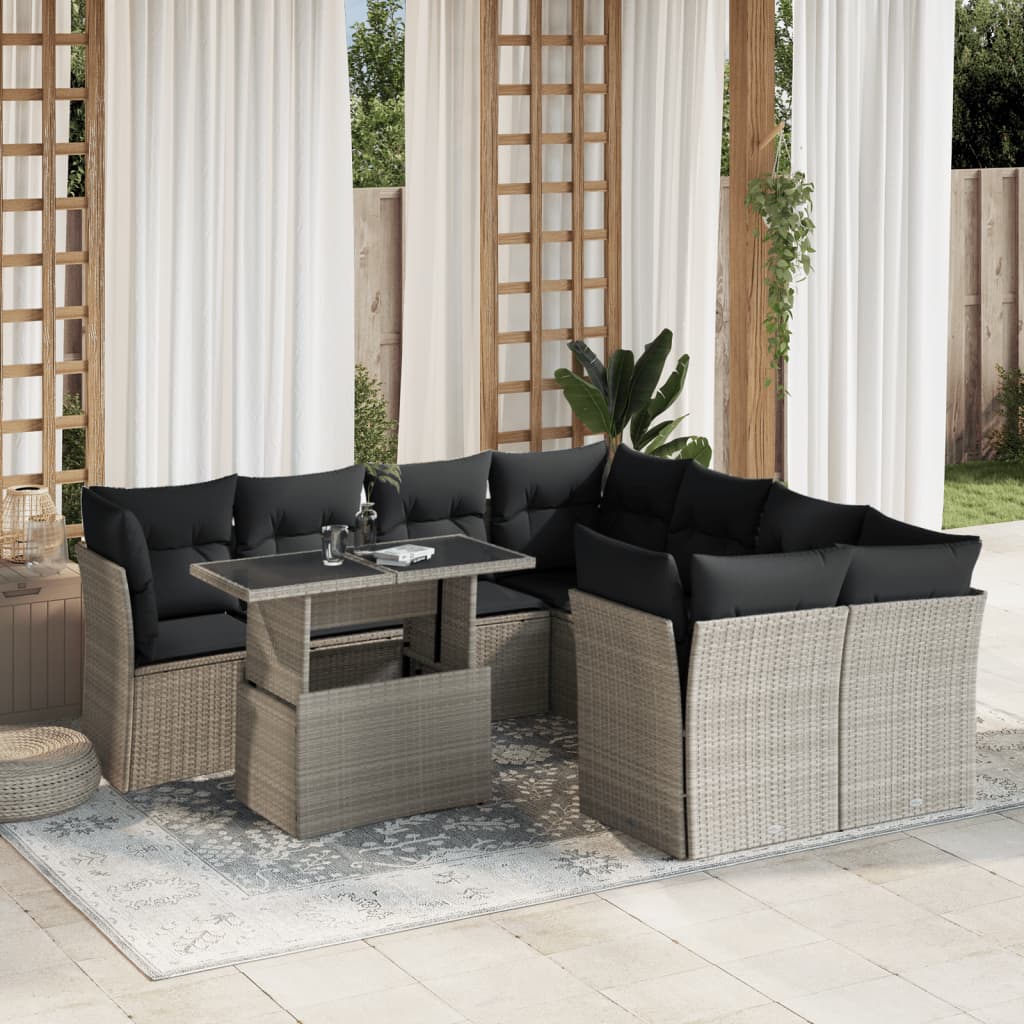 9-delige Loungeset met kussens poly rattan lichtgrijs is nu te koop bij PeponiXL, paradijselijk wonen!