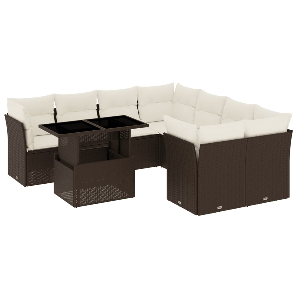 9-delige Loungeset met kussens poly rattan bruin is nu te koop bij PeponiXL, paradijselijk wonen!