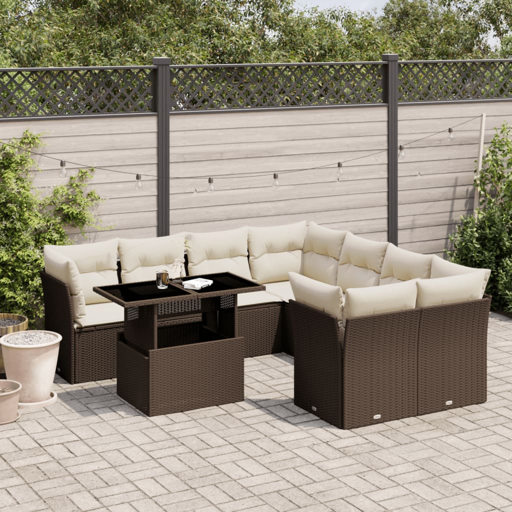 9-delige Loungeset met kussens poly rattan bruin is nu te koop bij PeponiXL, paradijselijk wonen!
