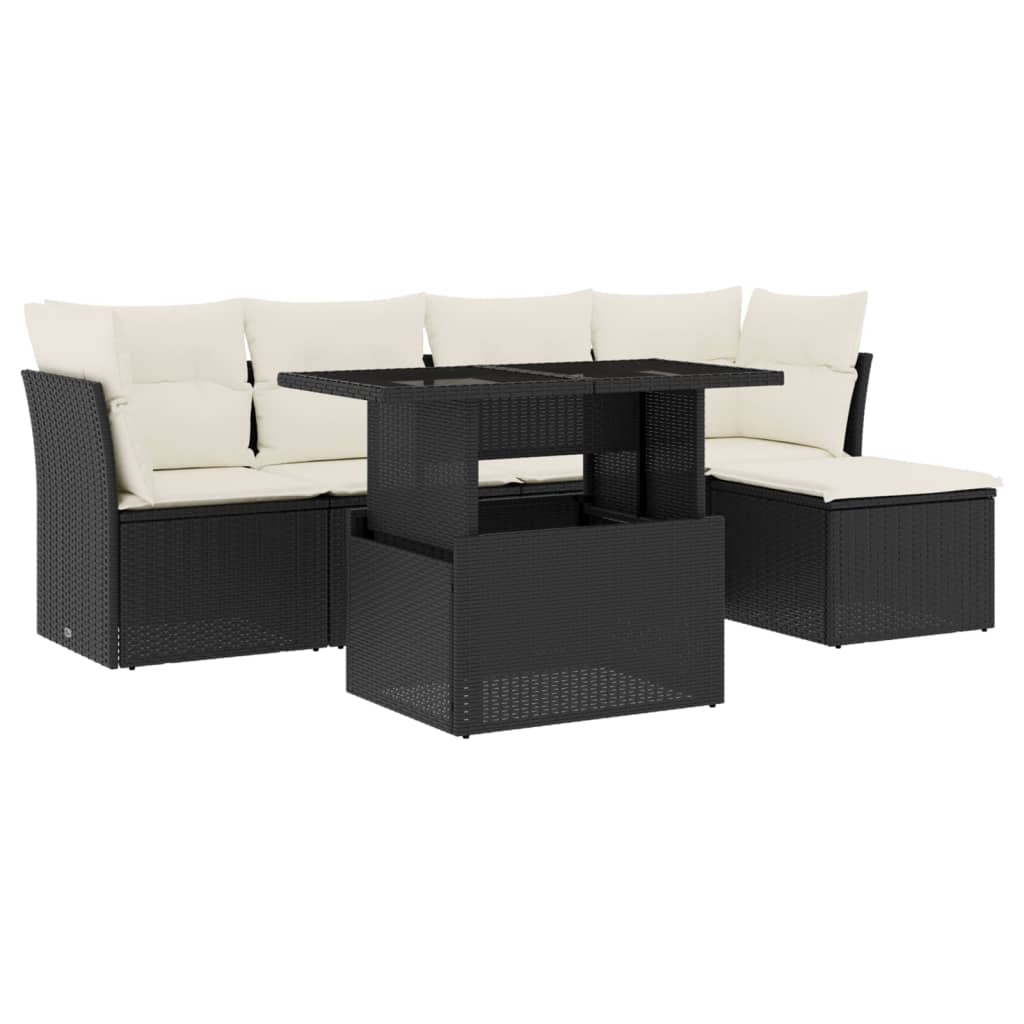 6-delige Loungeset met kussens poly rattan zwart is nu te koop bij PeponiXL, paradijselijk wonen!