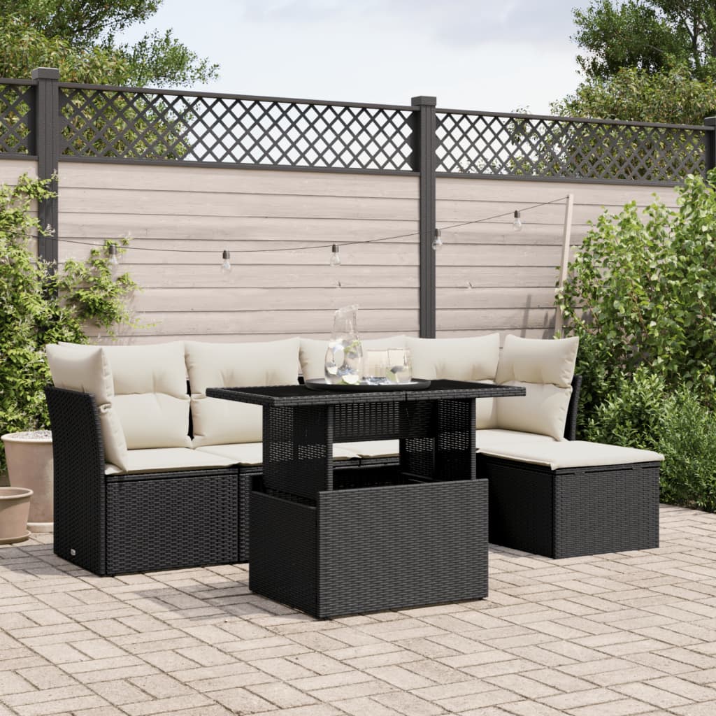 6-delige Loungeset met kussens poly rattan zwart is nu te koop bij PeponiXL, paradijselijk wonen!