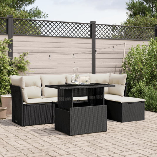 6-delige Loungeset met kussens poly rattan zwart is nu te koop bij PeponiXL, paradijselijk wonen!
