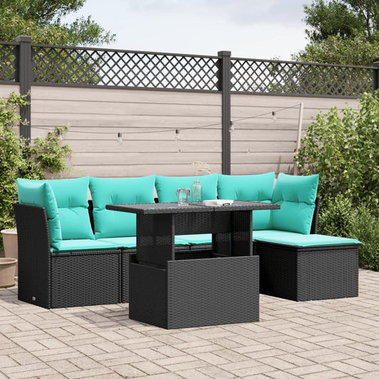 6-delige tuinbankset met kussens van zwart polyrotan is nu te koop bij PeponiXL, paradijselijk wonen!