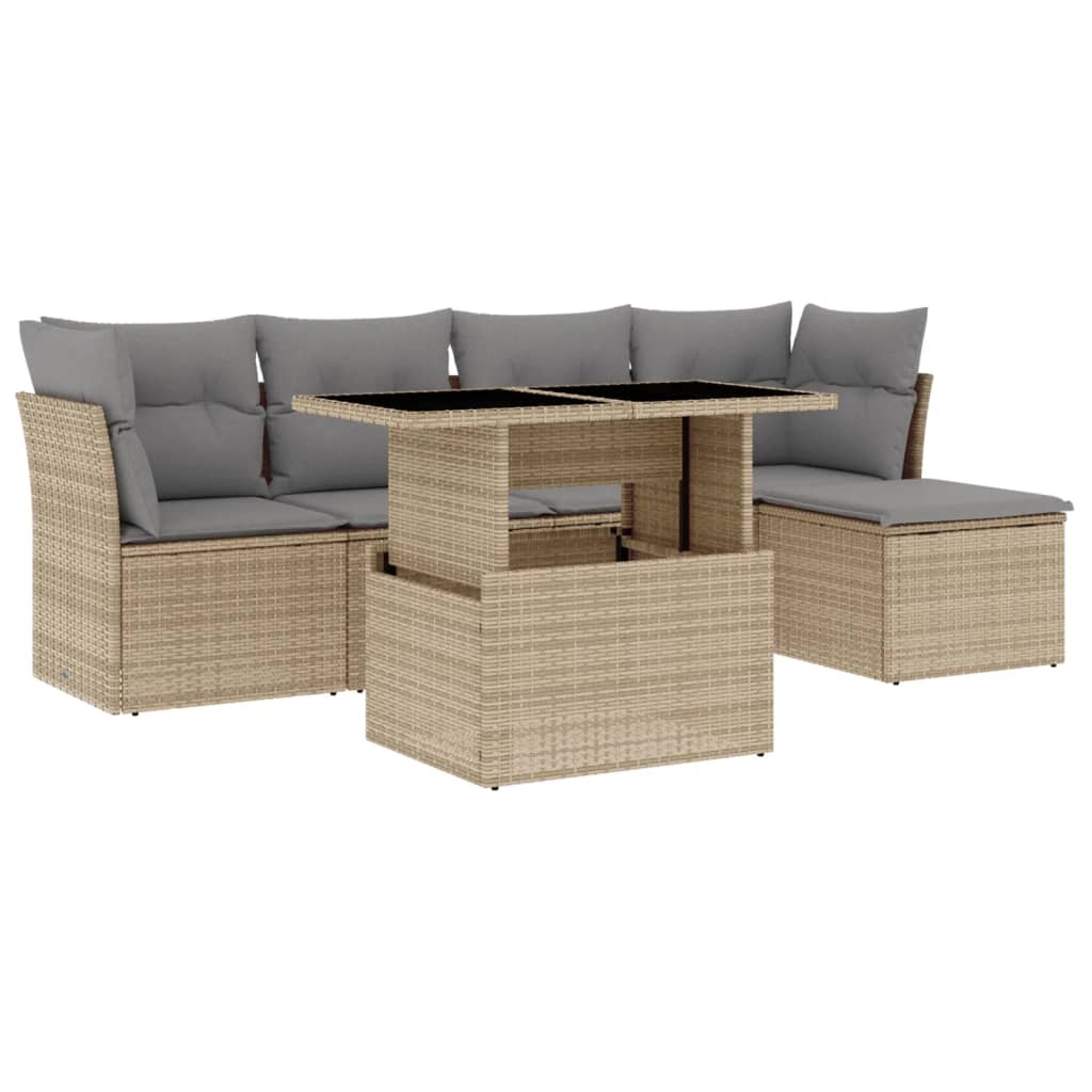6-delige Loungeset met kussens poly rattan beige is nu te koop bij PeponiXL, paradijselijk wonen!