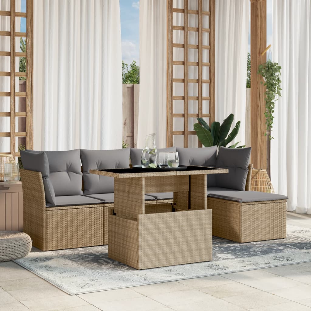 6-delige Loungeset met kussens poly rattan beige is nu te koop bij PeponiXL, paradijselijk wonen!