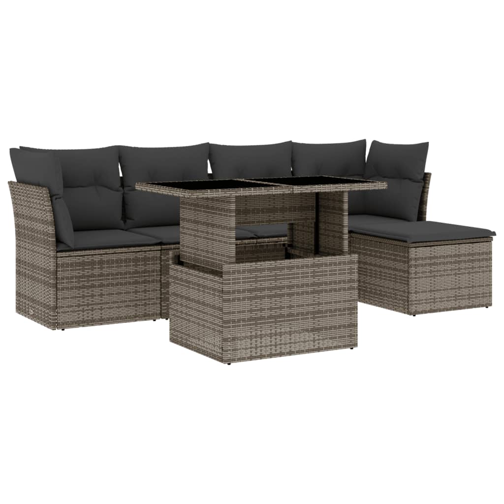6-delige Loungeset met kussens poly rattan grijs is nu te koop bij PeponiXL, paradijselijk wonen!