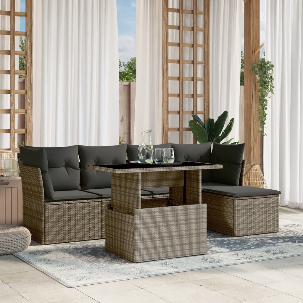 6-delige Loungeset met kussens poly rattan grijs is nu te koop bij PeponiXL, paradijselijk wonen!