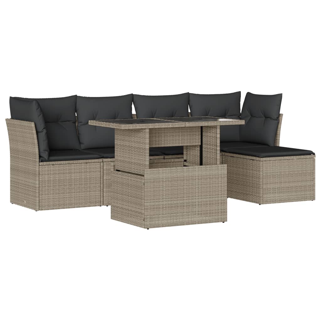 6-delige Loungeset met kussens poly rattan lichtgrijs is nu te koop bij PeponiXL, paradijselijk wonen!