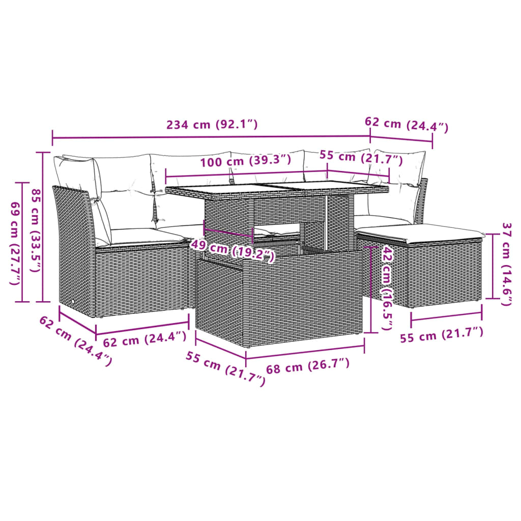 6-delige Loungeset met kussens poly rattan lichtgrijs is nu te koop bij PeponiXL, paradijselijk wonen!