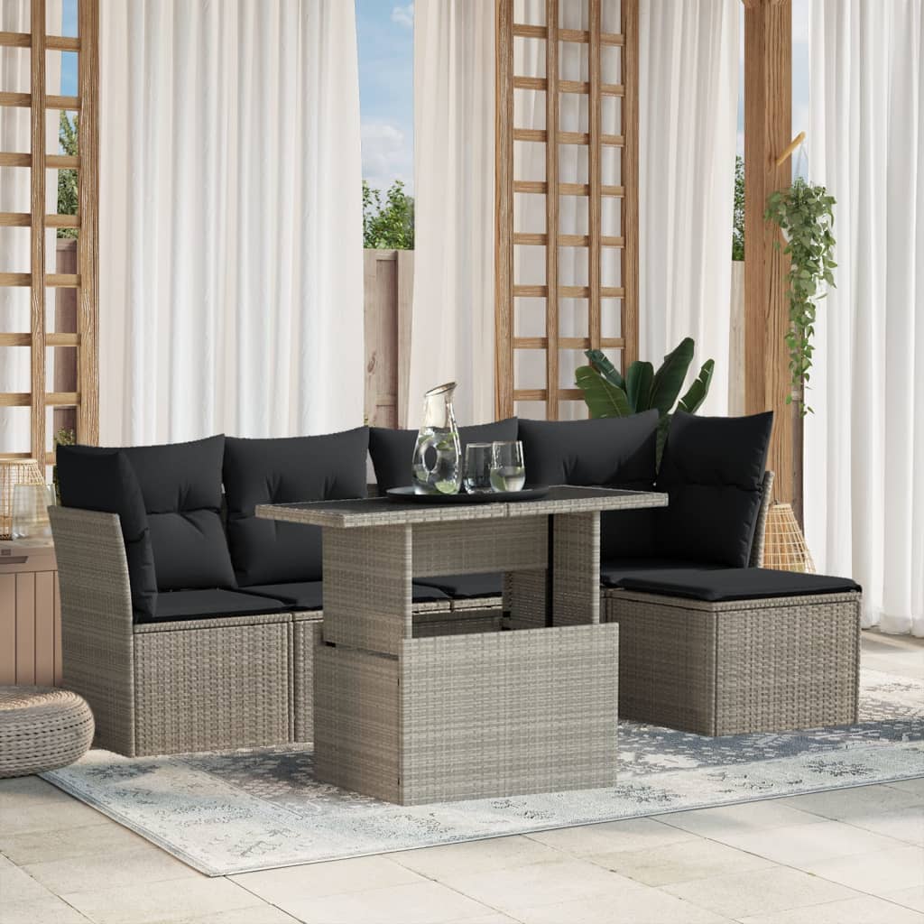 6-delige Loungeset met kussens poly rattan lichtgrijs is nu te koop bij PeponiXL, paradijselijk wonen!