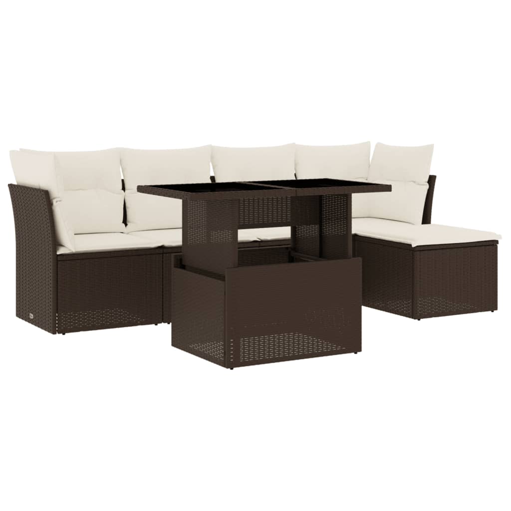 6-delige Loungeset met kussens poly rattan bruin is nu te koop bij PeponiXL, paradijselijk wonen!
