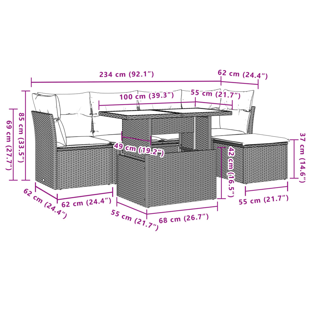 6-delige Loungeset met kussens poly rattan bruin is nu te koop bij PeponiXL, paradijselijk wonen!