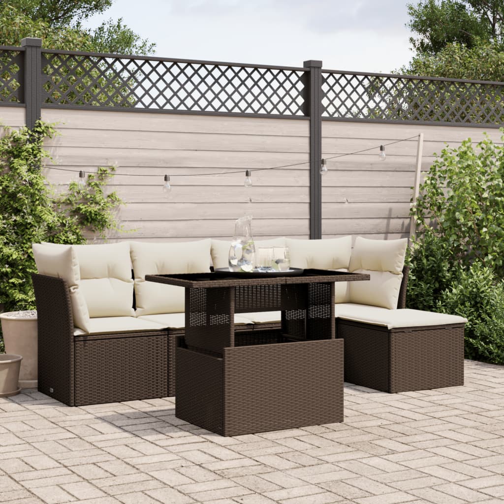 6-delige Loungeset met kussens poly rattan bruin is nu te koop bij PeponiXL, paradijselijk wonen!