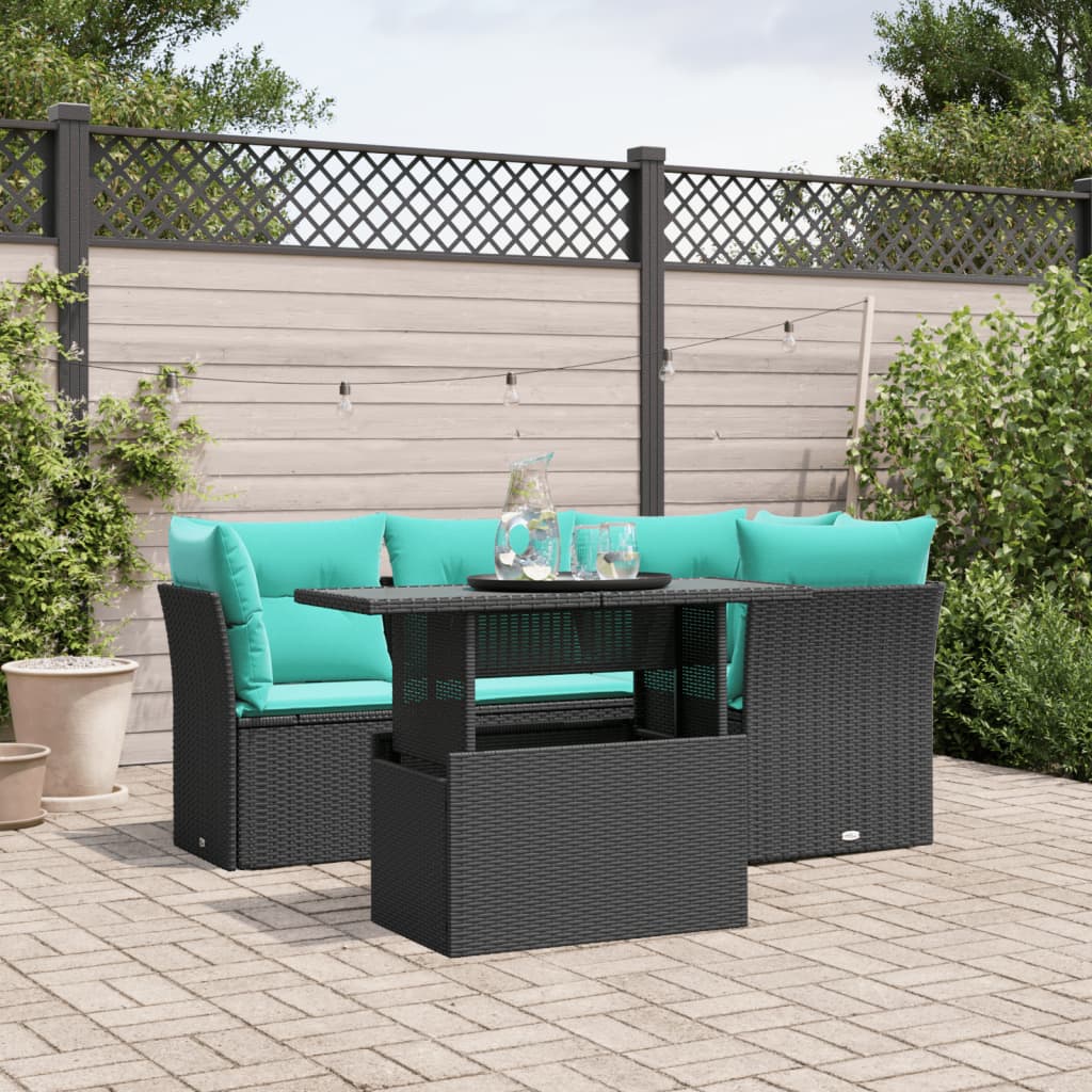 5-delige tuinbankset met kussens van zwart polyrotan is nu te koop bij PeponiXL, paradijselijk wonen!