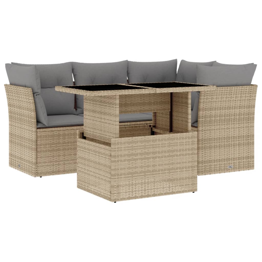 5-delige Loungeset met kussens poly rattan beige is nu te koop bij PeponiXL, paradijselijk wonen!