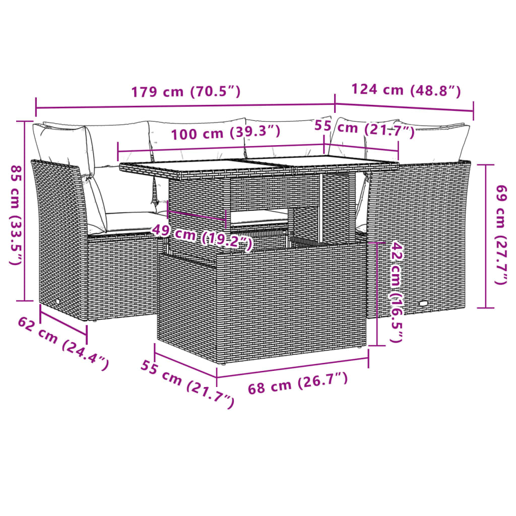 5-delige Loungeset met kussens poly rattan beige is nu te koop bij PeponiXL, paradijselijk wonen!