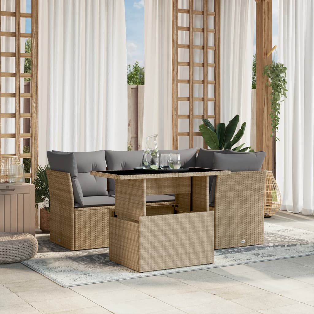 5-delige Loungeset met kussens poly rattan beige is nu te koop bij PeponiXL, paradijselijk wonen!