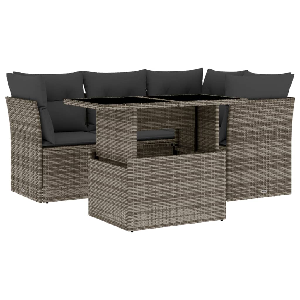 5-delige Loungeset met kussens poly rattan grijs is nu te koop bij PeponiXL, paradijselijk wonen!