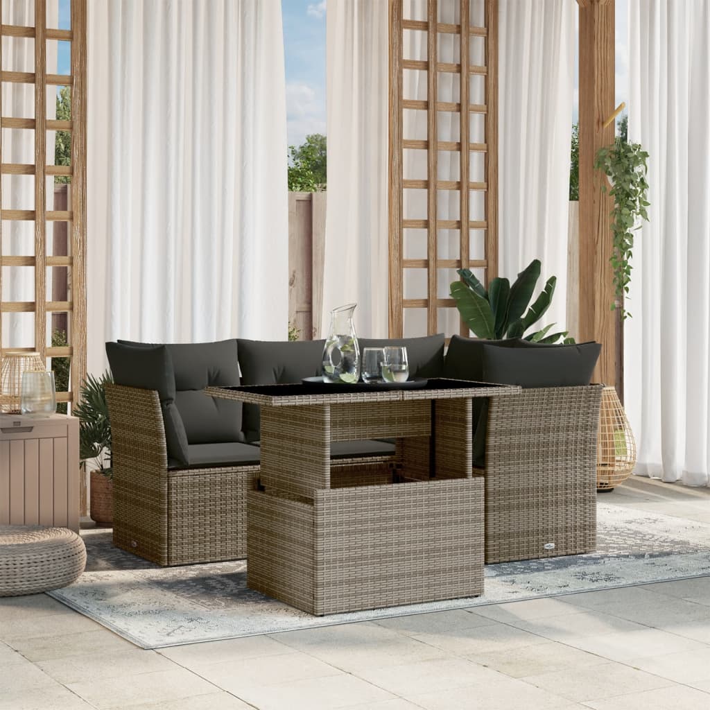 5-delige Loungeset met kussens poly rattan grijs is nu te koop bij PeponiXL, paradijselijk wonen!