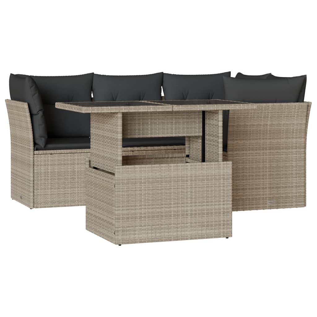 5-delige Loungeset met kussens poly rattan lichtgrijs is nu te koop bij PeponiXL, paradijselijk wonen!